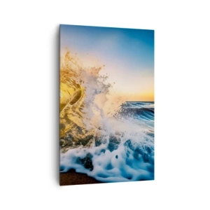 Quadro su tela - Stampe su Tela - Un'onda dorata sullo sfondo del sole al tramonto - 80x120cm - Gioco sulla sabbia - Decorazione murale moderna per soggiorno e camera da letto ARTTOR