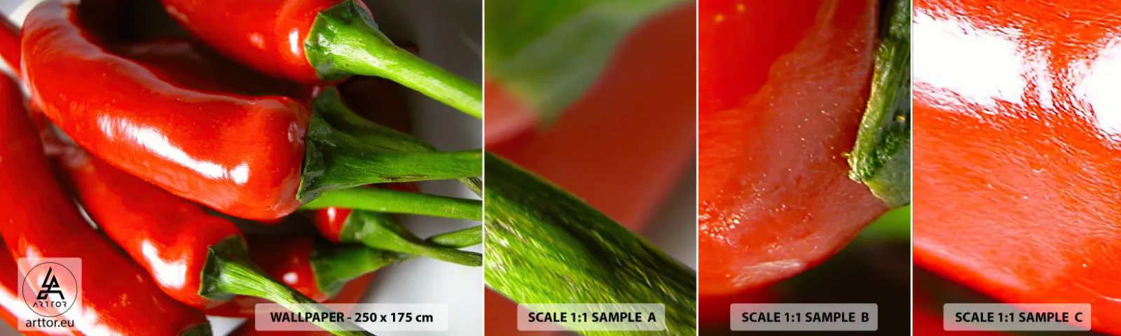 Campione di Fotomurale Adesivo Deluxe Sticker - Succosi, lisci e lucenti - Gastronomia, Pepe, Verdure - 100x30 cm