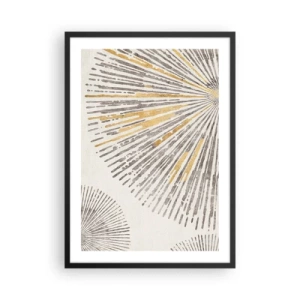 Poster in cornice nera - Motivo astratto a raggi nelle tonalità dell'oro e del marrone - 50x70cm - La bellezza dei raggi - Decorazione murale moderna per soggiorno e camera da letto ARTTOR