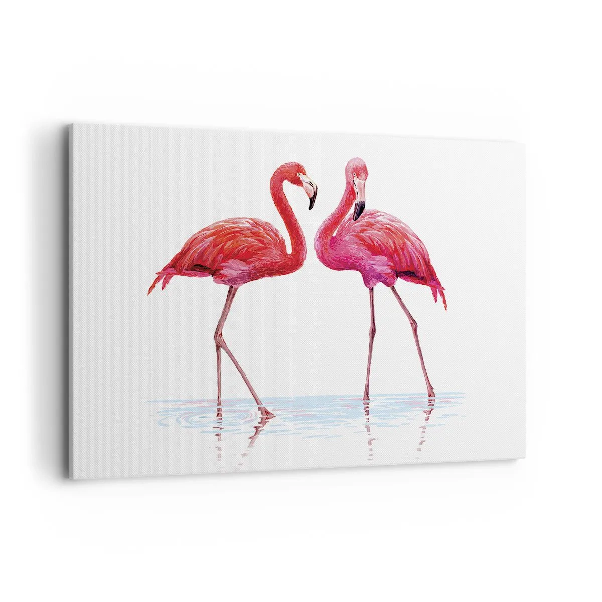 Quadro su tela - Stampe su Tela - Una coppia di fenicotteri nell'acqua su uno sfondo chiaro - 100x70cm - Appuntamento in rosa - Decorazione murale moderna per soggiorno e camera da letto ARTTOR