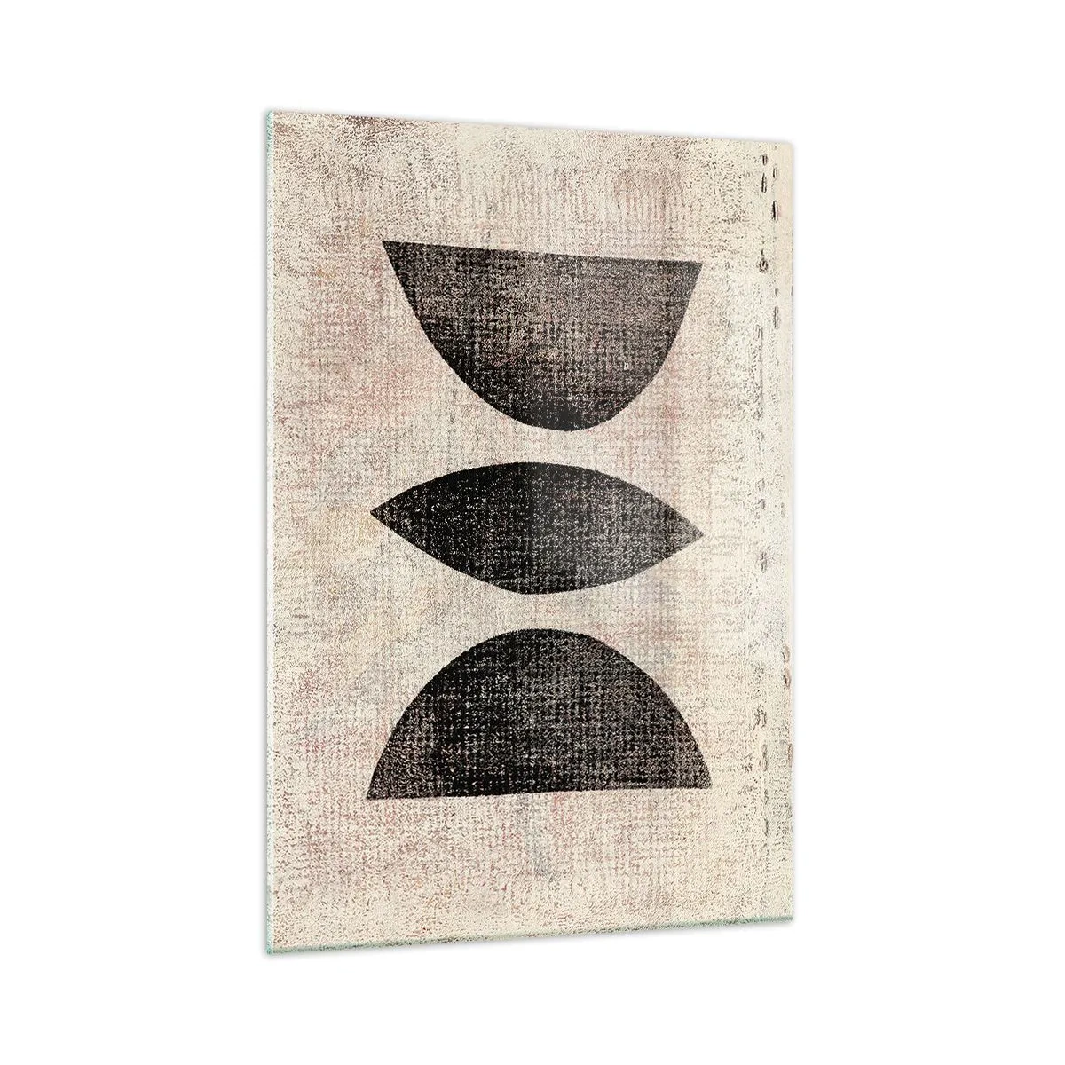 Quadro su vetro - Forme geometriche nere su sfondo beige - 50x70cm - Astrazione etnica - Decorazione murale moderna per soggiorno e camera da letto ARTTOR