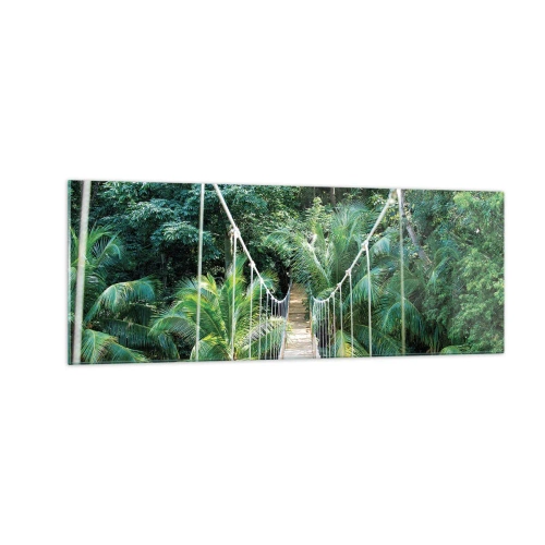 Quadro su vetro - Un ponte sospeso in una giungla tropicale piena di verde - 140x50cm - Welcome to the jungle! - Decorazione murale moderna per soggiorno e camera da letto ARTTOR