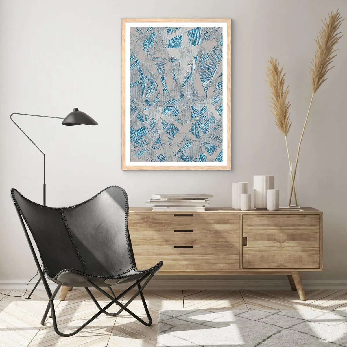 Poster in cornice rovere chiaro - Nel labirinto grigioblu - 61x91 cm