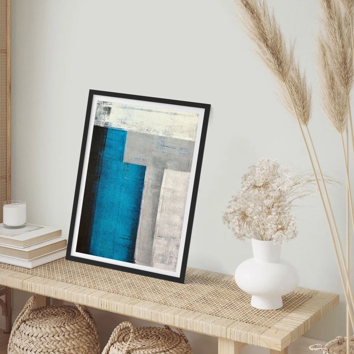 Poster in cornice nera - Composizione poetica in grigio e blu - 30x40 cm