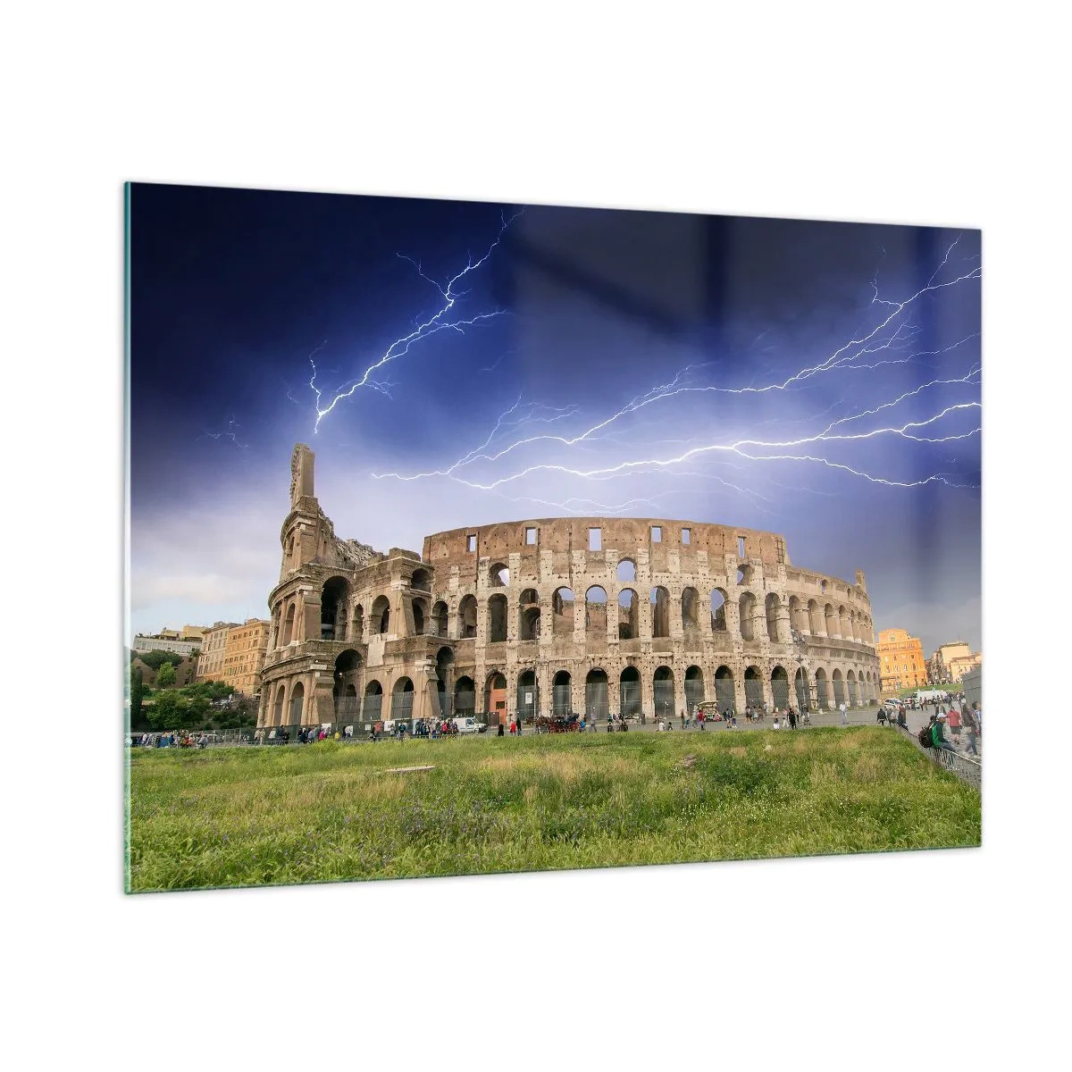 Quadro su vetro - Il Colosseo a Roma durante un temporale - 100x70cm - Arena di combattimenti - Decorazione murale moderna per soggiorno e camera da letto ARTTOR