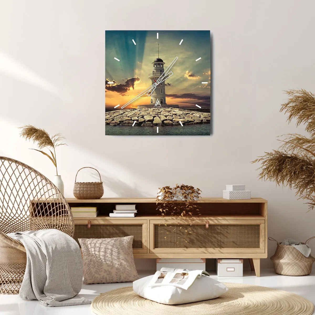 Orologio da parete - Orologio in Vetro - Un faro al tramonto contro il cielo - 30x30cm - Luce - Bontà - Bellezza - Decorazione murale moderna per soggiorno e camera da letto ARTTOR