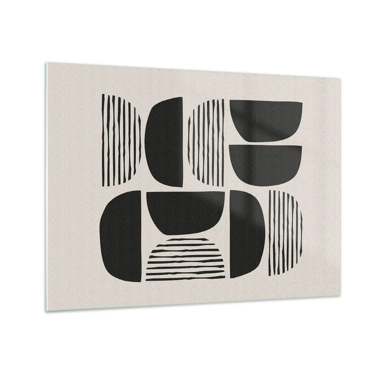 Quadro su vetro - Composizione astratta di forme geometriche con linee - 70x50cm - Sistemi di metà - Decorazione murale moderna per soggiorno e camera da letto ARTTOR
