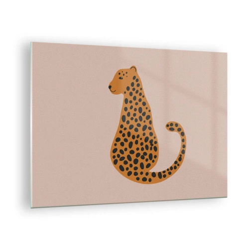 Quadro su vetro - Illustrazione di una pantera con macchie nere su sfondo beige - 70x50cm - Il leopardo è un motivo di moda - Decorazione murale moderna per soggiorno e camera da letto ARTTOR
