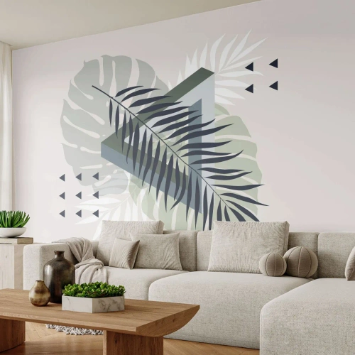 Fotomurali Autoadesivo Deluxe Sticker - Natura e geometria: due ordini? - Foglia di Monstera, Foglia di palma, Grafica - 450x315 cm