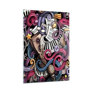 Quadro su vetro - Temi musicali colorati con note e strumenti - 50x70cm - Melodia complicata - Decorazione murale moderna per soggiorno e camera da letto ARTTOR