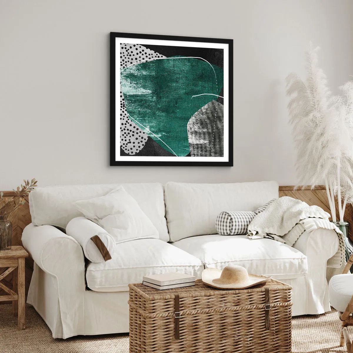 Poster in cornice nera - Astrazione colorata con petalo d'oro - 50x50 cm