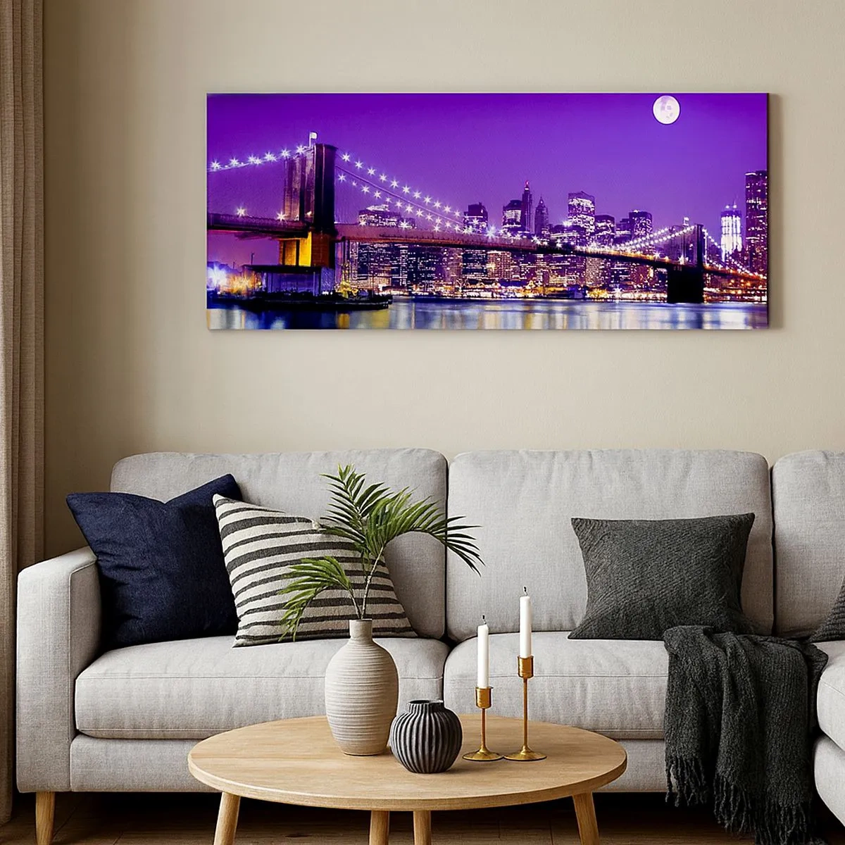 Quadro su tela - Stampe su Tela - Luce della grande città in viola - 100x40 cm
