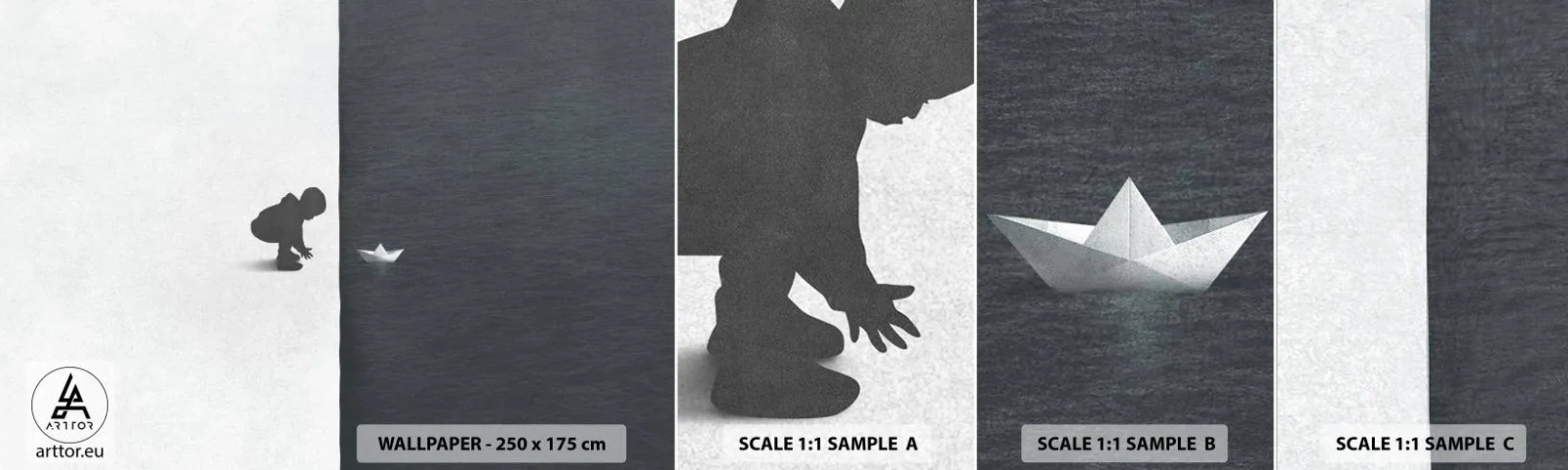 Campione Di Fotomurale Standard Eco - La grande spedizione - Ragazzo, Bianco e nero, Acqua - 100x30 cm