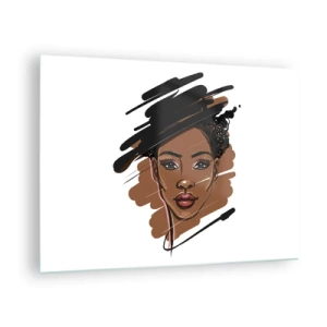 Quadro su vetro - Ritratto di una donna nera in stile schizzo di moda - 70x50cm - Dolce come la cioccolata - Decorazione murale moderna per soggiorno e camera da letto ARTTOR