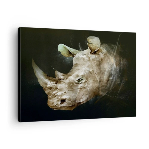 Quadro su tela - Stampe su Tela - Ritratto di un rinoceronte in forma artistica - 70x50cm - Vera forza mascolina - Decorazione murale moderna per soggiorno e camera da letto ARTTOR