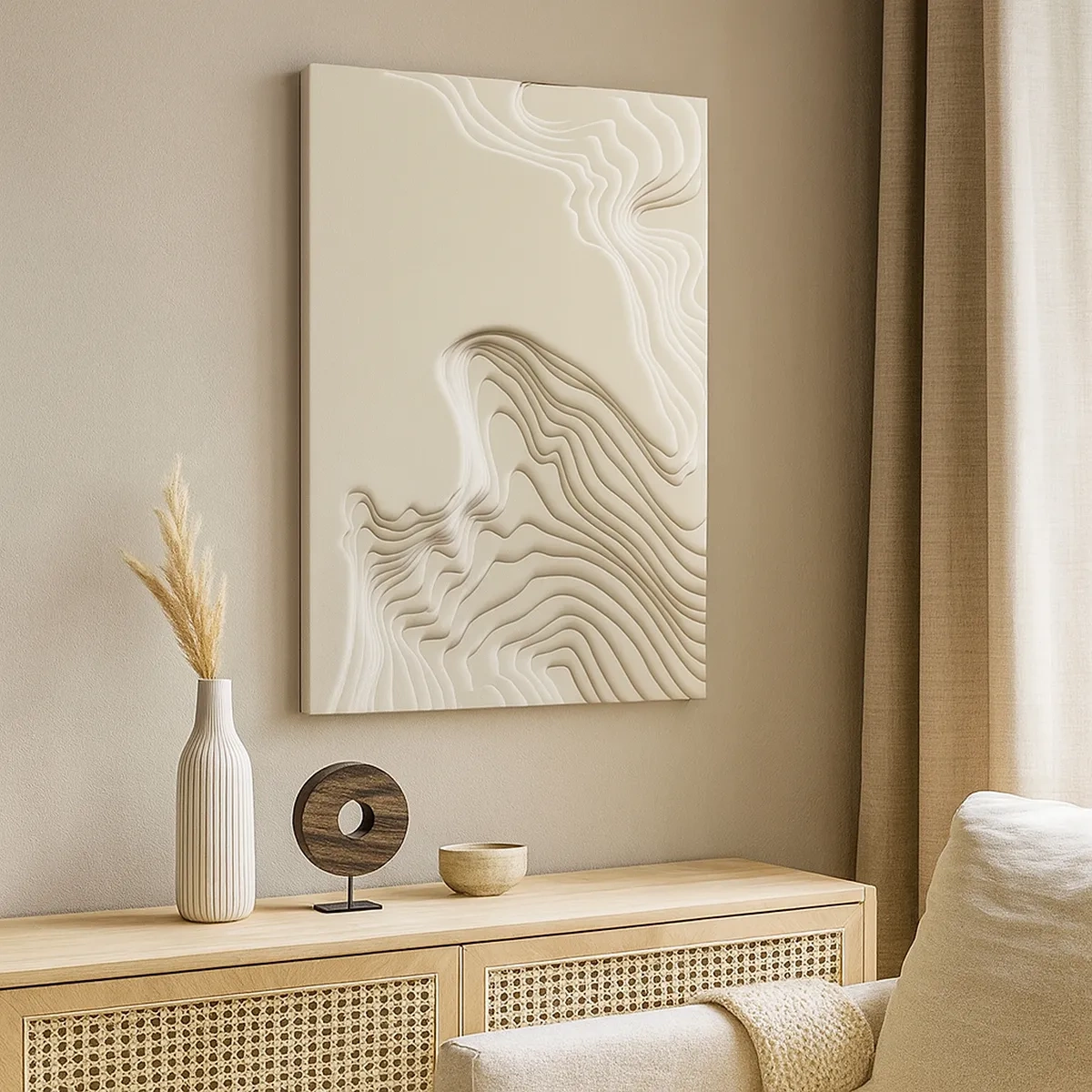 Quadro su tela - Stampe su Tela - Un motivo astratto nei toni del beige con effetto lineare. - 50x70cm - La topografia dell'arte - Decorazione murale moderna per soggiorno e camera da letto ARTTOR