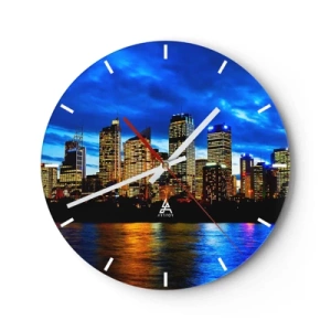 Orologio da parete - Orologio in Vetro - Panorama della città notturna con luci riflesse nell'acqua - 30x30cm - Notte di luci e colori - Decorazione murale moderna per soggiorno, cucina e camera da letto ARTTOR
