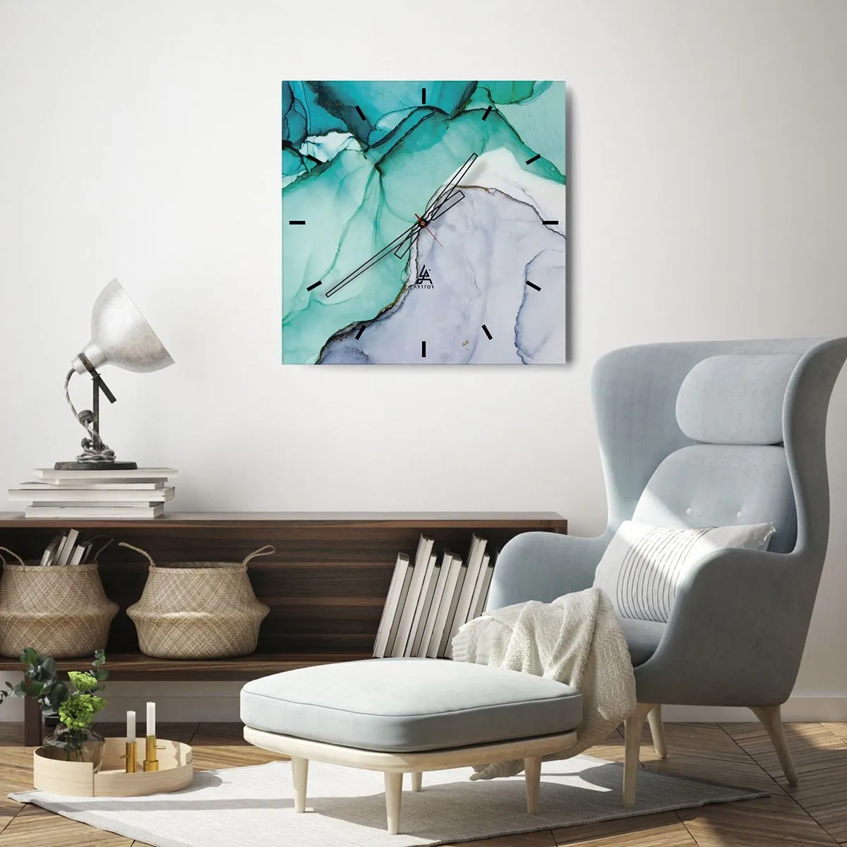 Orologio da parete - Orologio in Vetro - Studio in turchese - 40x40 cm