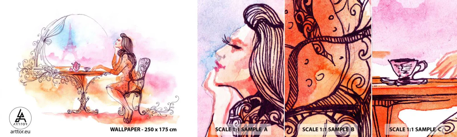 Campione Di Fotomurale Standard Eco - Chic parigino - Parigi, Donna, Torre Eiffel - 100x30 cm