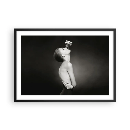 Poster in cornice nera - Silhouette in bianco e nero di una donna con un fiore - 70x50cm - Eleganza eccentrica - Decorazione murale moderna per soggiorno e camera da letto ARTTOR