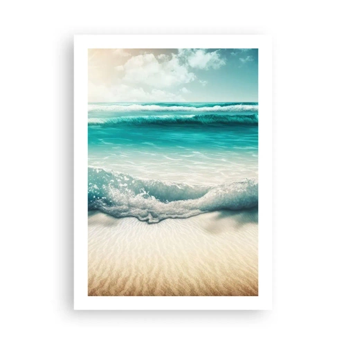 Poster - Onde turchesi che si infrangono sulla sabbia dorata della spiaggia - 50x70cm - La calma dell'oceano - Decorazione murale moderna per soggiorno e camera da letto ARTTOR