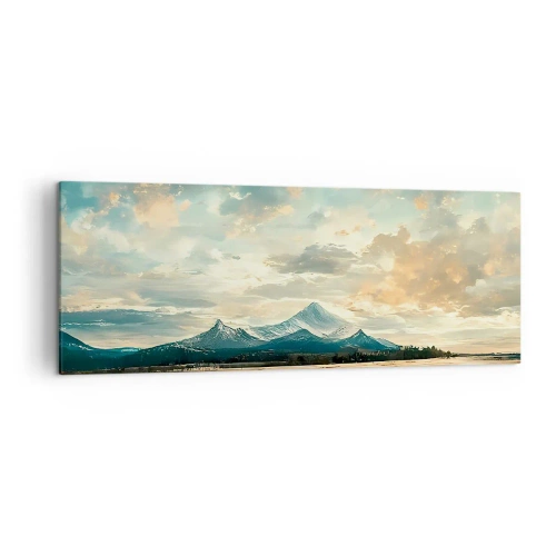 Quadro su tela - Stampe su Tela - Un paesaggio pittoresco con una montagna e un lago calmo - 140x50cm - Sotto la protezione del cielo - Decorazione murale moderna per soggiorno e camera da letto ARTTOR