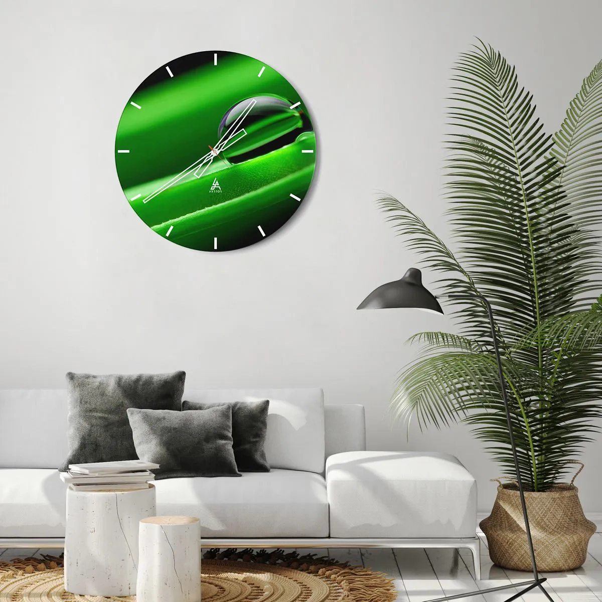Orologio da parete - Orologio in Vetro - Una goccia d'acqua su una foglia verde in macrofotografia - 30x30cm - La vita da vicino - Decorazione murale moderna per soggiorno, cucina e camera da letto ARTTOR