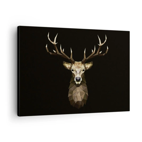Quadro su tela - Stampe su Tela - Cervo poligonale geometrico su sfondo nero - 70x50cm - Cervo cubista - Decorazione murale moderna per soggiorno e camera da letto ARTTOR
