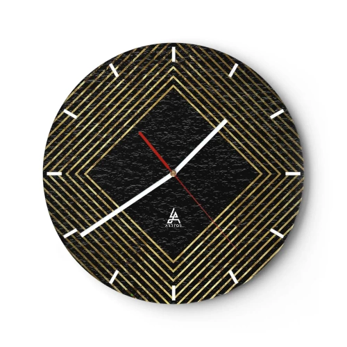 Orologio da parete - Orologio in Vetro - Linee dorate che formano un rombo su uno sfondo nero - 30x30cm - Geometria in stile glamour - Decorazione murale moderna per soggiorno, cucina e camera da letto ARTTOR