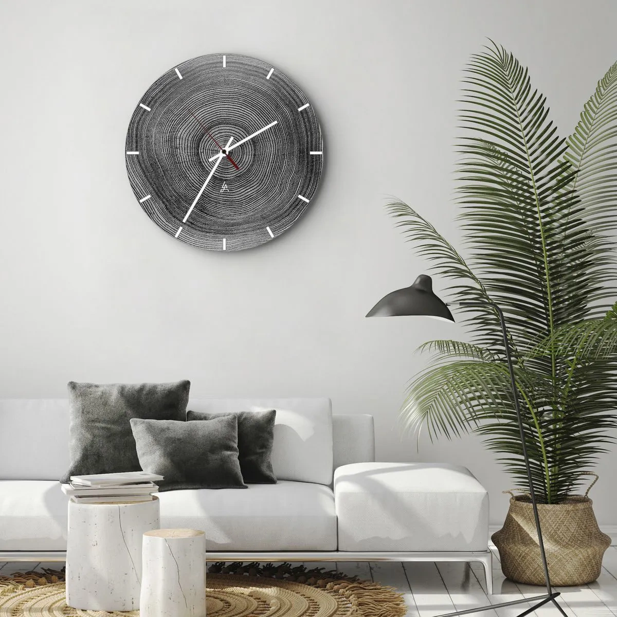Orologio da parete - Orologio in Vetro - Venature del legno concentriche bianche e nere - 30x30cm - I segni del tempo - Decorazione murale moderna per soggiorno, cucina e camera da letto ARTTOR