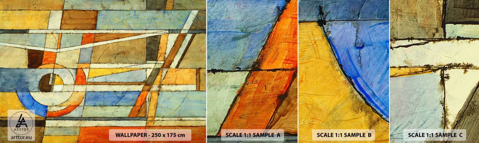 Campione di Fotomurale Adesivo Deluxe Sticker - Cubismo in cantiere - Astrazione, Pezzo, Grafica - 100x30 cm