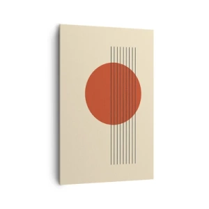 Quadro su tela - Stampe su Tela - Cerchio rosso astratto con linee su sfondo beige. - 80x120cm - Nel cerchio e oltre - Decorazione murale moderna per soggiorno e camera da letto ARTTOR