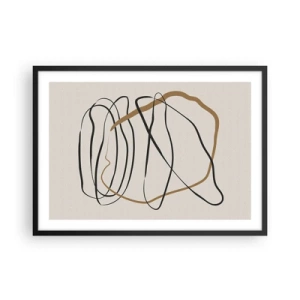 Poster in cornice nera - Linee artistiche in nero e oro su uno sfondo chiaro - 70x50cm - Composizione: danza intricata - Decorazione murale moderna per soggiorno e camera da letto ARTTOR