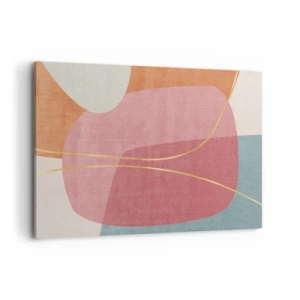 Quadro su tela - Stampe su Tela - Forme astratte in colori pastello con linee delicate - 120x80cm - Composizione pastello con filo dorato - Decorazione murale moderna per soggiorno e camera da letto ARTTOR