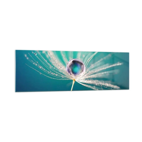 Quadro su vetro - Macro di una goccia d'acqua su un delicato seme di tarassaco - 160x50cm - Attimo mistico - Decorazione murale moderna per soggiorno e camera da letto ARTTOR
