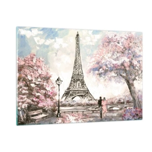 Quadro su vetro - Illustrazione della Torre Eiffel in un ambiente primaverile - 120x80cm - Passeggiata a Parigi in aprile - Decorazione murale moderna per soggiorno e camera da letto ARTTOR