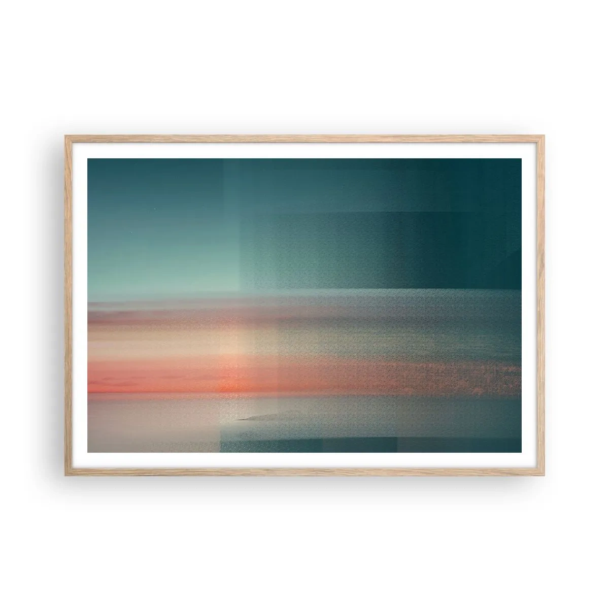 Poster in cornice rovere chiaro - Astrazione: onde di luce - 100x70 cm