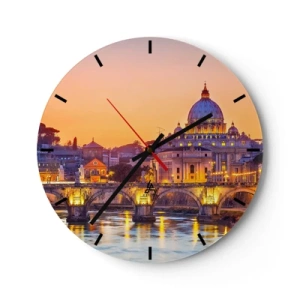 Orologio da parete - Orologio in Vetro - Panorama di Roma con la Basilica di San Pietro al tramonto - 30x30cm - Tramonto sulla Città Eterna - Decorazione murale moderna per soggiorno, cucina e camera da letto ARTTOR
