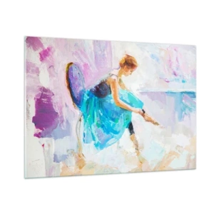 Quadro su vetro - Una ballerina in abito blu su sfondo impressionista - 100x70cm - Grazia ineffabile, fascino sottile - Decorazione murale moderna per soggiorno e camera da letto ARTTOR