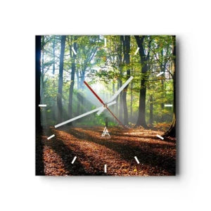 Orologio da parete - Orologio in Vetro - Una radura della foresta illuminata dai raggi del sole - 30x30cm - Luci e ombre - Decorazione murale moderna per soggiorno e camera da letto ARTTOR