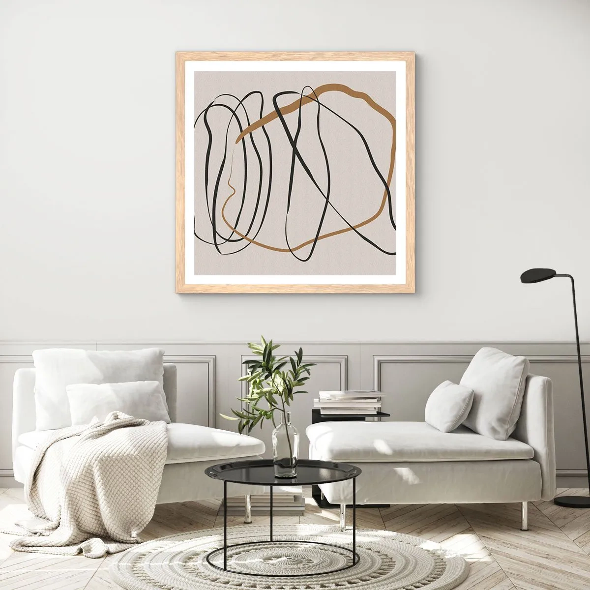 Poster in cornice rovere chiaro - Composizione: danza intricata - 40x40 cm