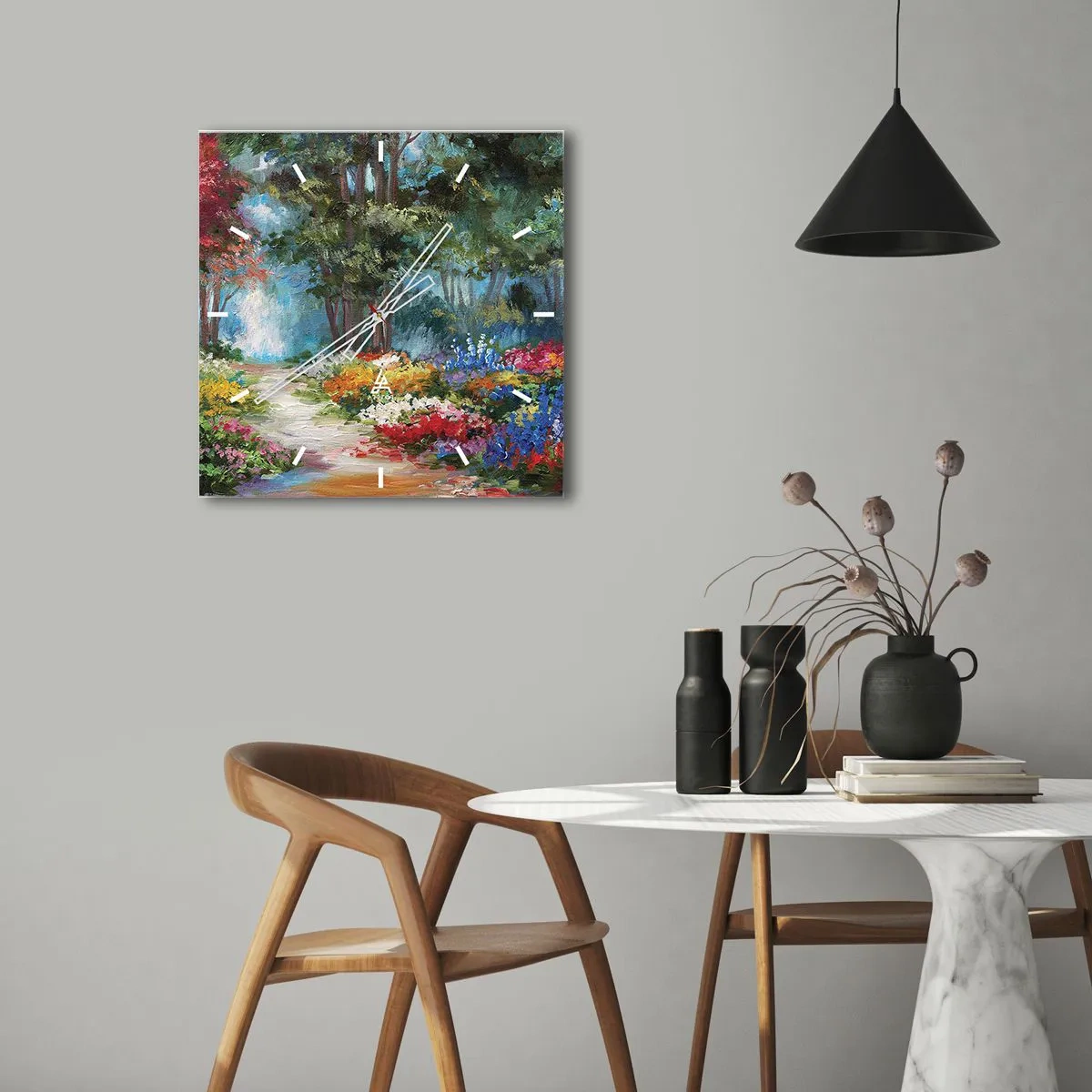 Orologio da parete - Orologio in Vetro - Il giardino del bosco d'aprile - 30x30 cm