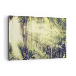 Quadro su tela - Stampe su Tela - Raggi di sole in una foresta tropicale di palme - 100x70cm - Nell'afa verde - Decorazione murale moderna per soggiorno e camera da letto ARTTOR