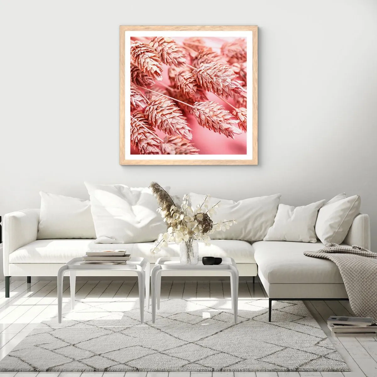 Poster in cornice rovere chiaro - Cascata di fiori in rosa - 40x40 cm