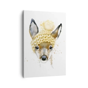 Quadro su tela - Stampe su Tela - Cervo acquerello con berretto giallo - 50x70cm - L'inverno nel bosco innevato - Decorazione murale moderna per soggiorno e camera da letto ARTTOR