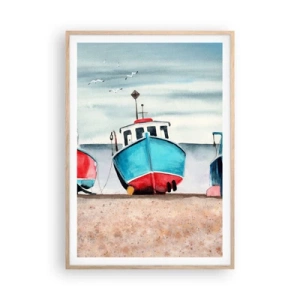 Poster in cornice rovere chiaro - Pronte alla pesca - 70x100 cm