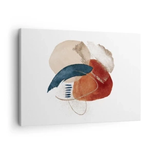 Quadro su tela - Stampe su Tela - Una composizione astratta con macchie nelle tonalità della terra e del blu navy. - 70x50cm - Composizione ovale - Decorazione murale moderna per soggiorno e camera da letto ARTTOR