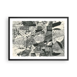 Poster in cornice nera - Motivi geometrici astratti in tonalità di verde su sfondo chiaro - 70x50cm - Dinamica della contemporaneità - Decorazione murale moderna per soggiorno e camera da letto ARTTOR