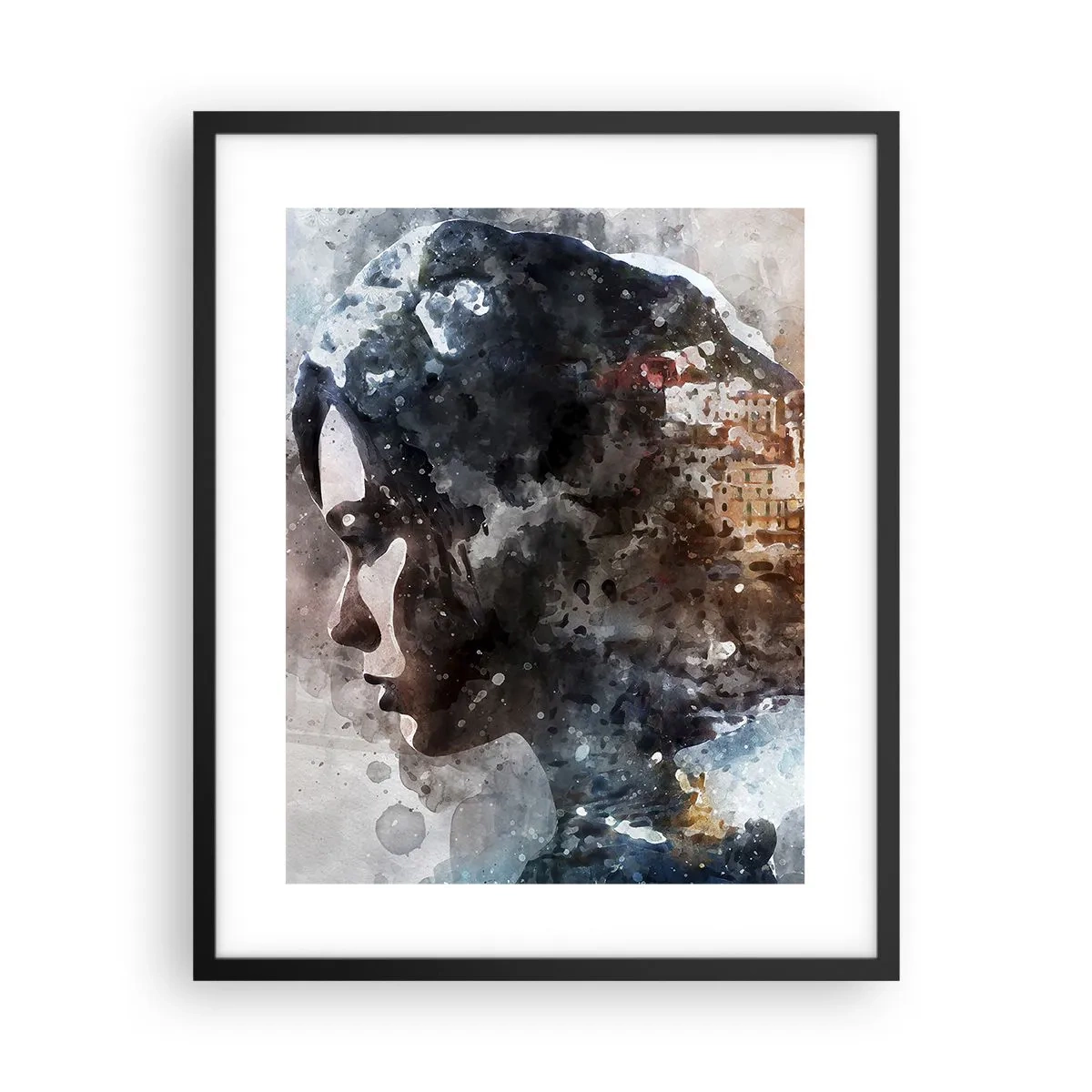 Poster in cornice nera - Racconto su una ragazza con città sullo sfondo - 40x50 cm