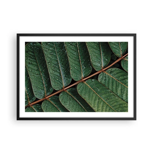 Poster in cornice nera - Macro di foglie verdi con gocce di rugiada - 70x50cm - Al ritmo verde - Decorazione murale moderna per soggiorno e camera da letto ARTTOR